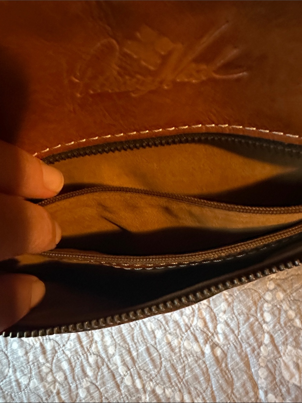Patricia Nash Saddle Brown Leather Messenger bag with Embossed Medallion 82615 - Picture 3 of 7